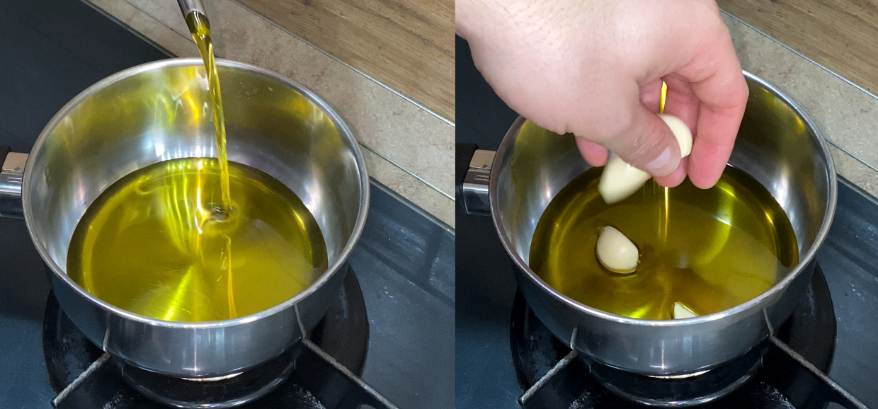Olio e aglio per condire melanzane grigliate
