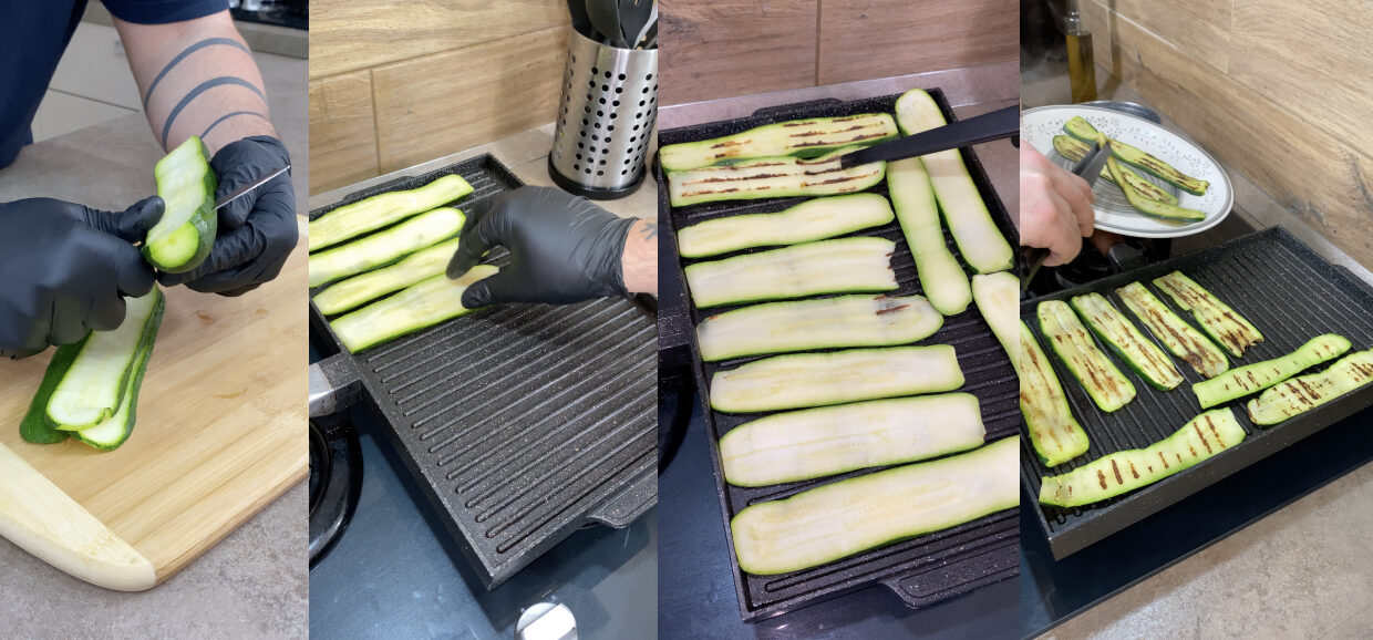 Taglio e cottura delle zucchine grigliate