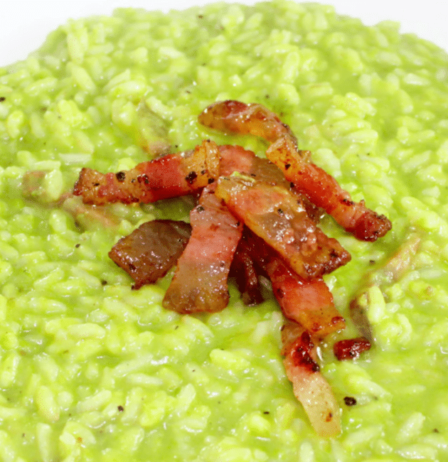 Risotto crema di piselli e guanciale