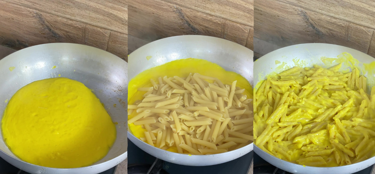 Pasta con crema di peperoni, pancetta e provolone