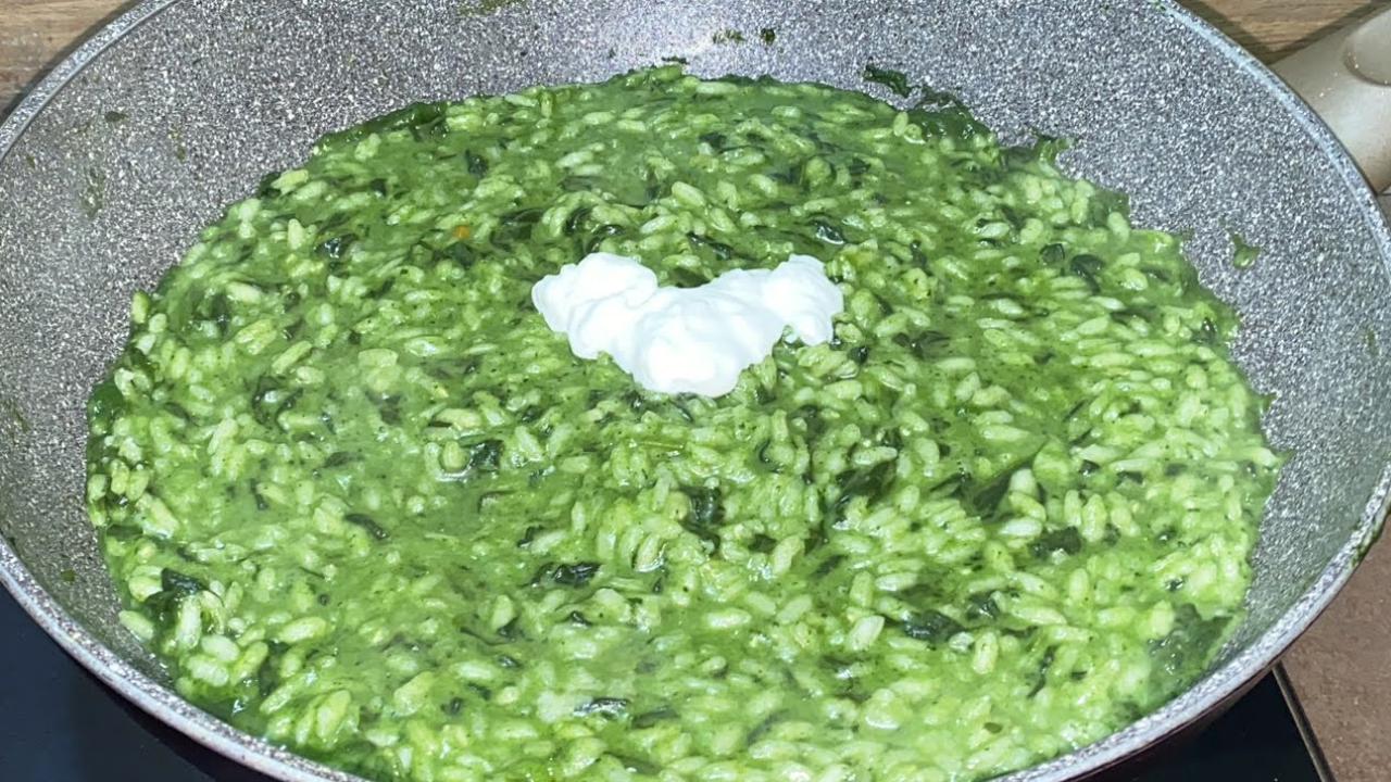 Risotto spinaci, gorgonzola e stracciatella