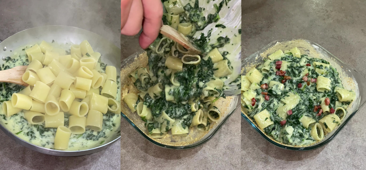 Pasta al forno con spinaci e gorgonzola