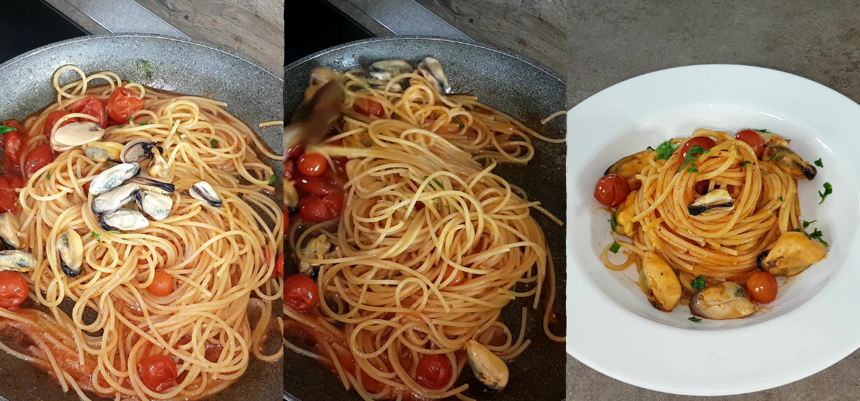 Spaghetti con cozze al pomodoro
