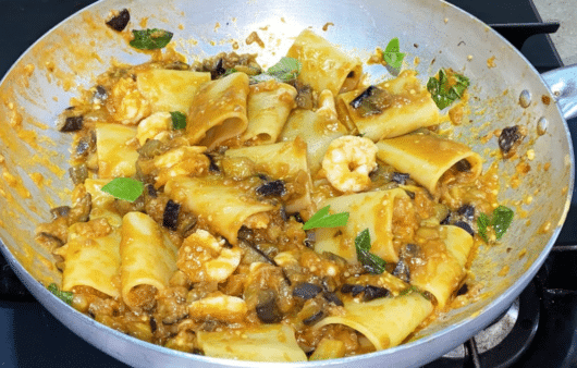 Paccheri gamberi e melanzane