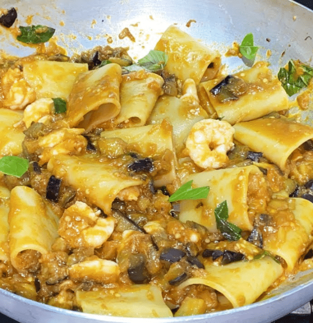 Paccheri gamberi e melanzane