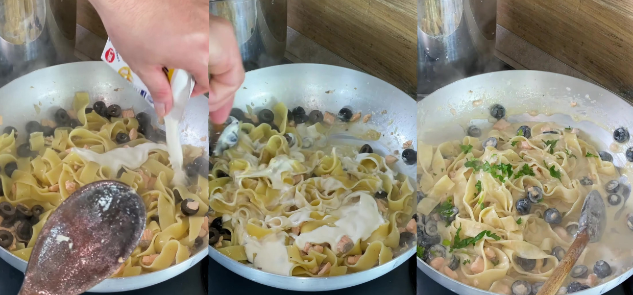 Pappardelle al salmone con panna e olive nere