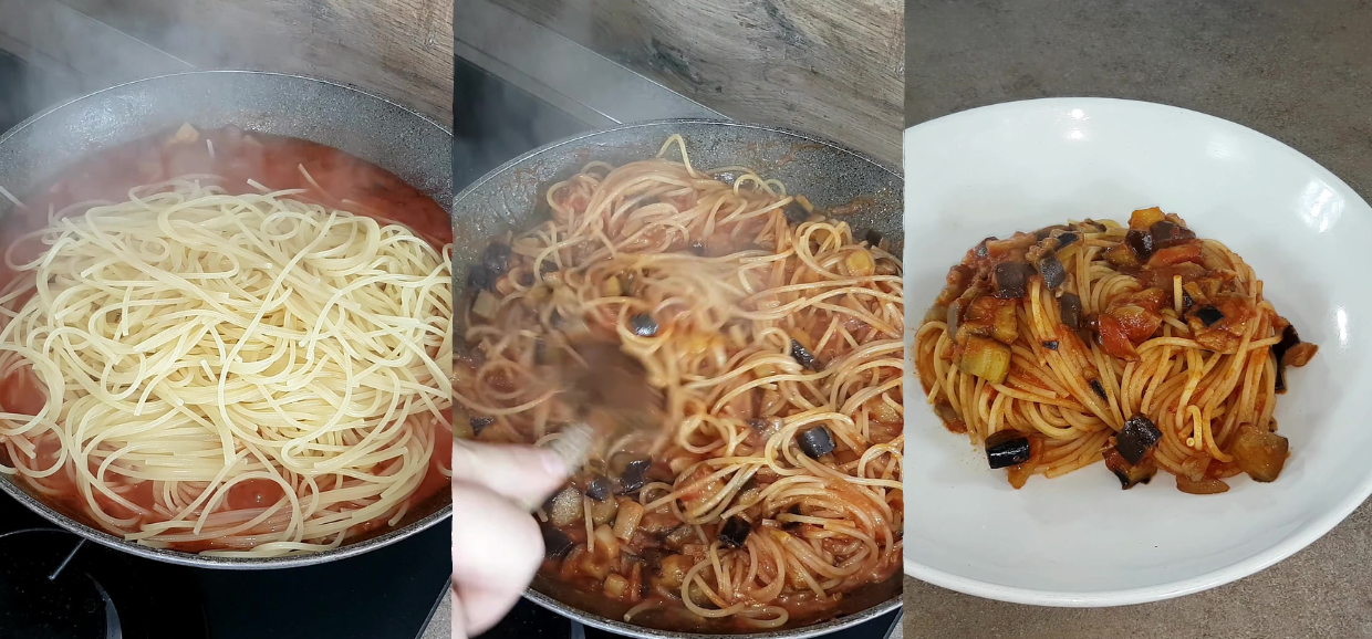 Spaghetti funghi misti e melanzane