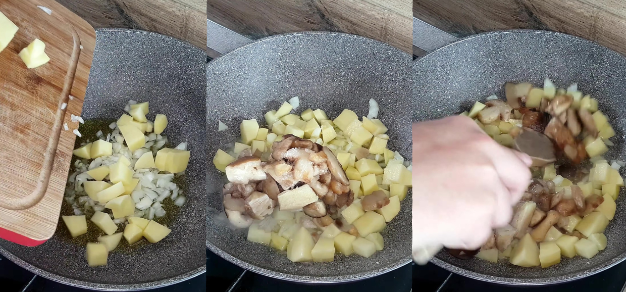 Spezzatino di pollo con funghi e patate