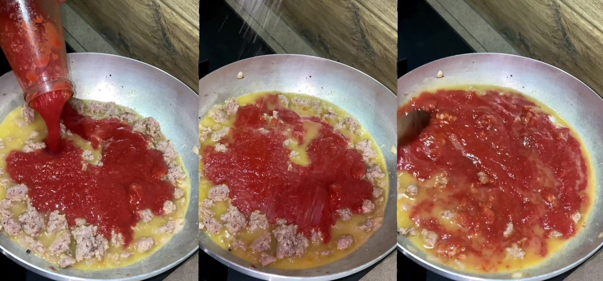 Pasta salsiccia, panna e pomodoro