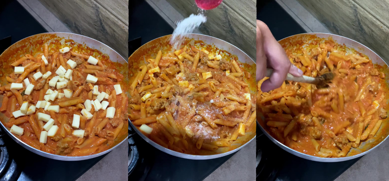 Pasta salsiccia, panna e pomodoro