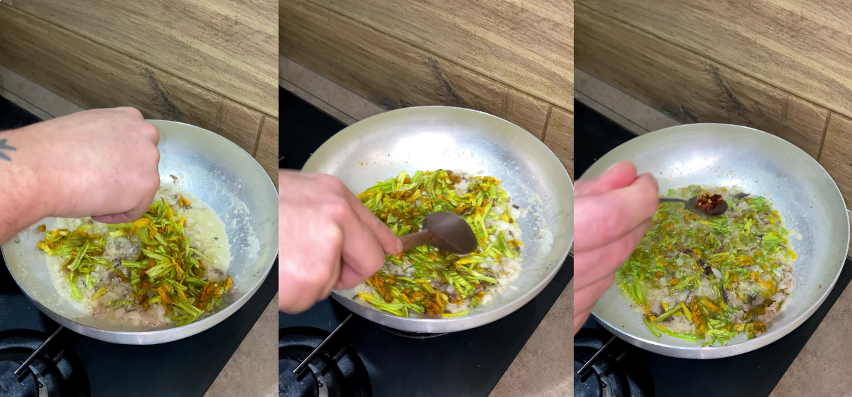 Orecchiette burro, acciughe e fiori di zucca