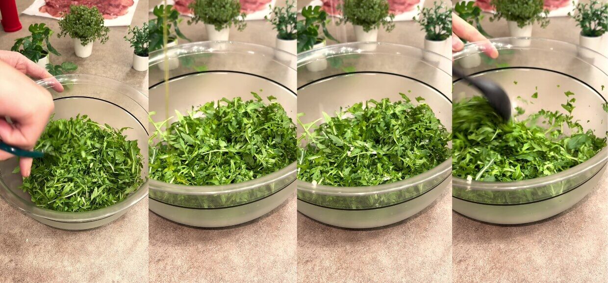 Cestini di parmigiano a forma di cono farciti con rucola e bresaola