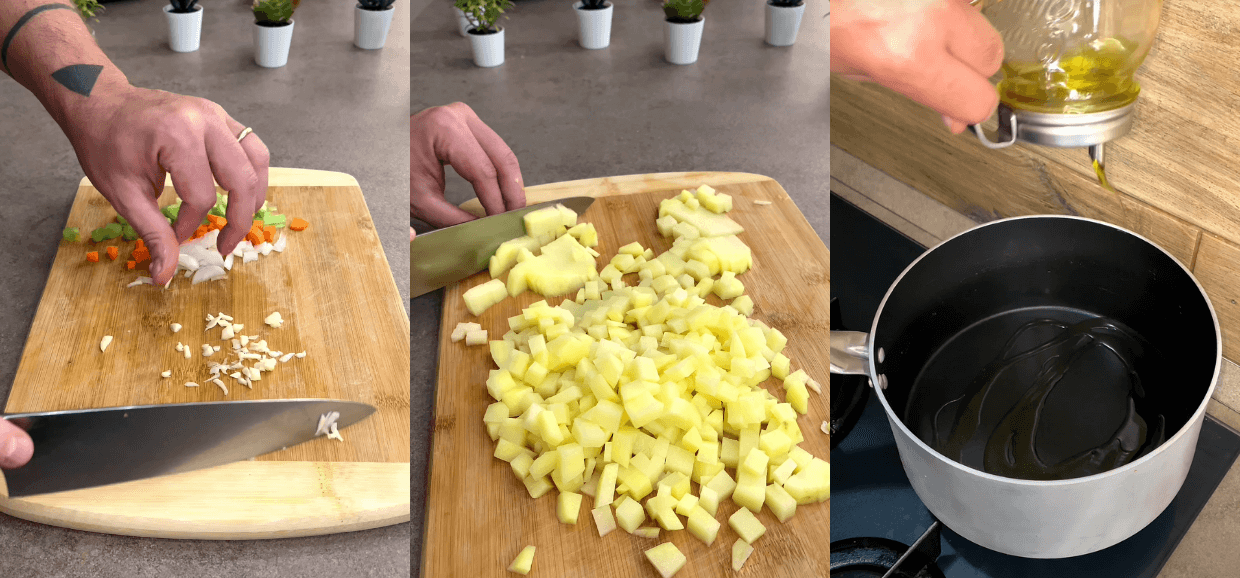 Pasta e patate cremosa con pancetta