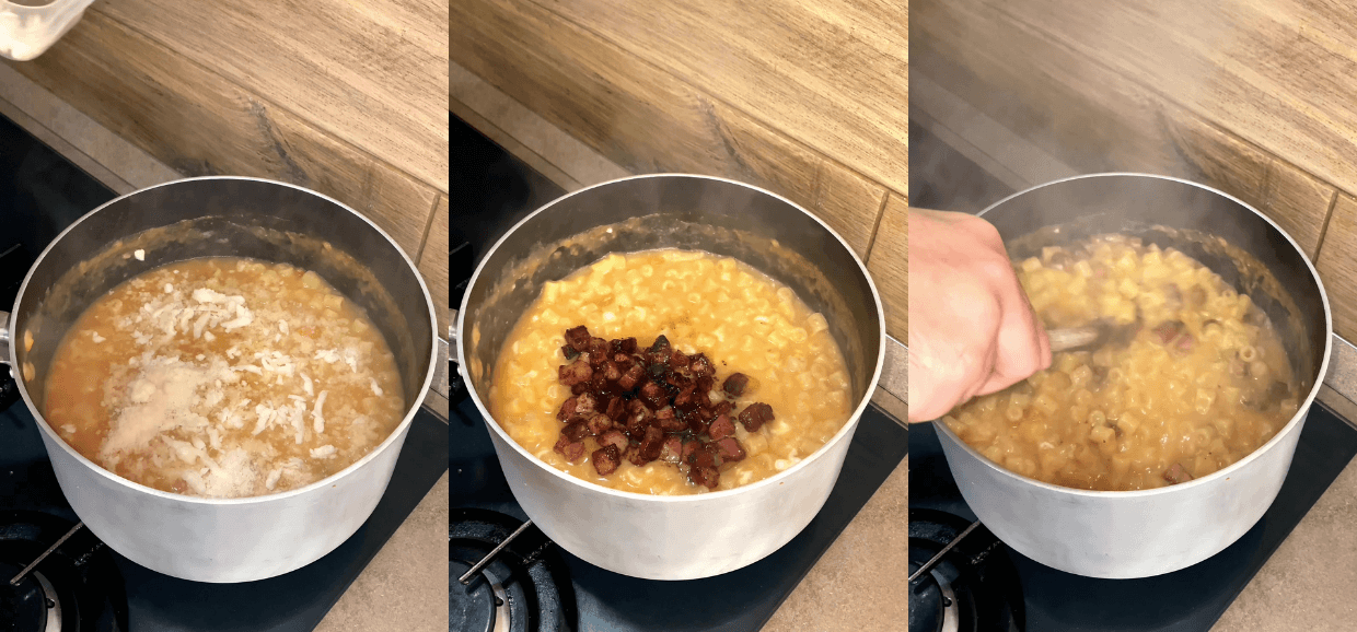 Pasta e patate cremosa con pancetta