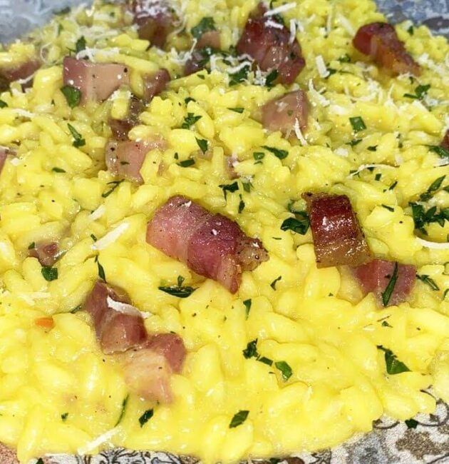 Risotto zafferano e pancetta velocissimo
