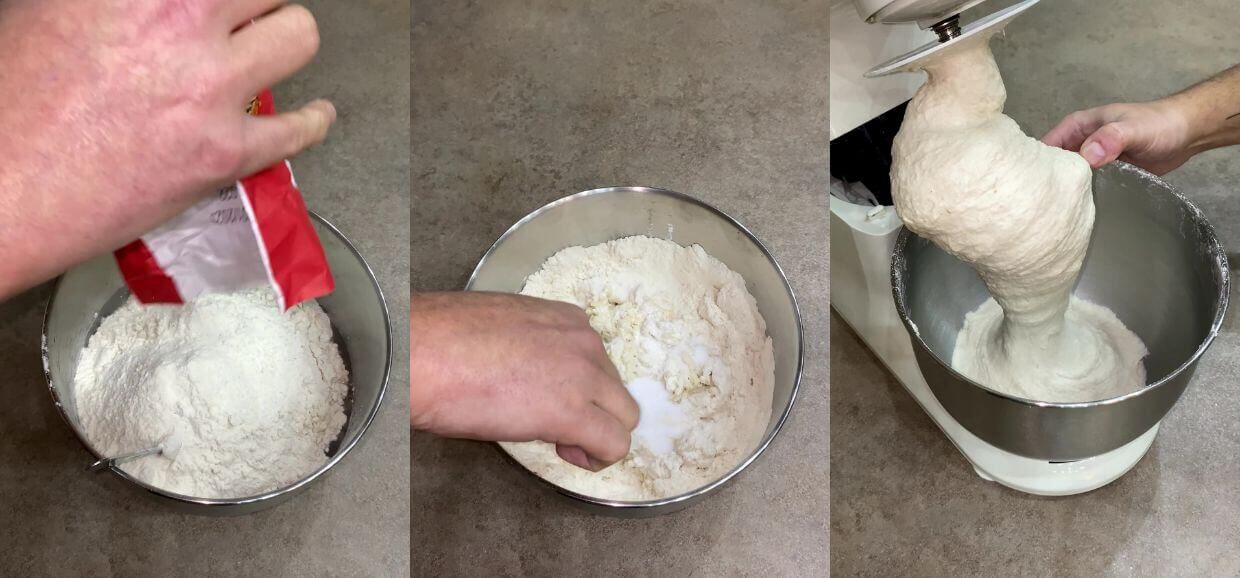 Pizza cottura padella grill con acqua ghiacciata nell'impasto