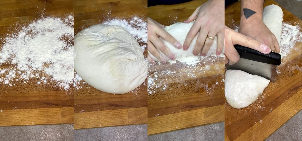 Pizza cottura padella grill con acqua ghiacciata nell'impasto