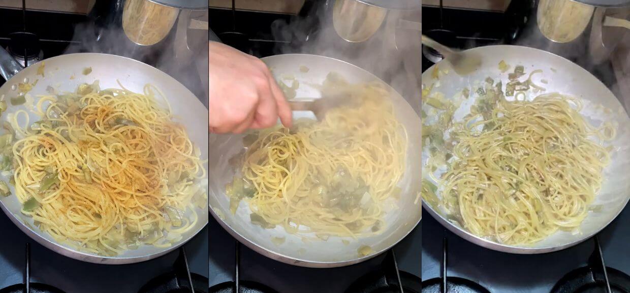 Spaghetti carciofi e bottarga di tonno