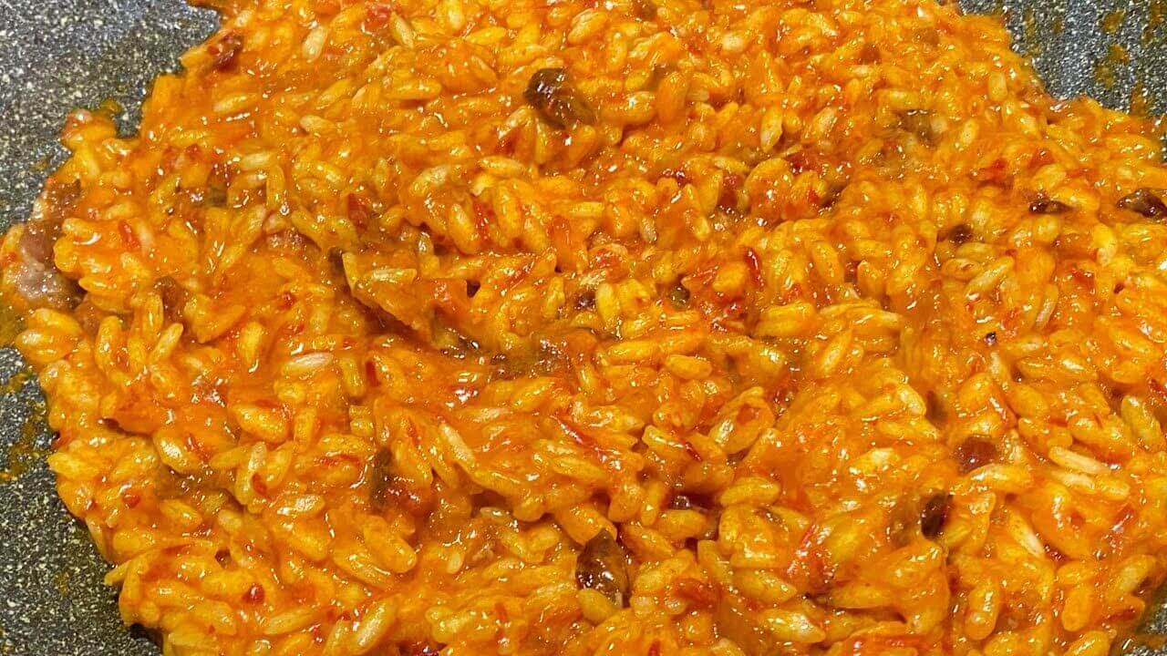 Risotto crema di peperoni e bacon croccante