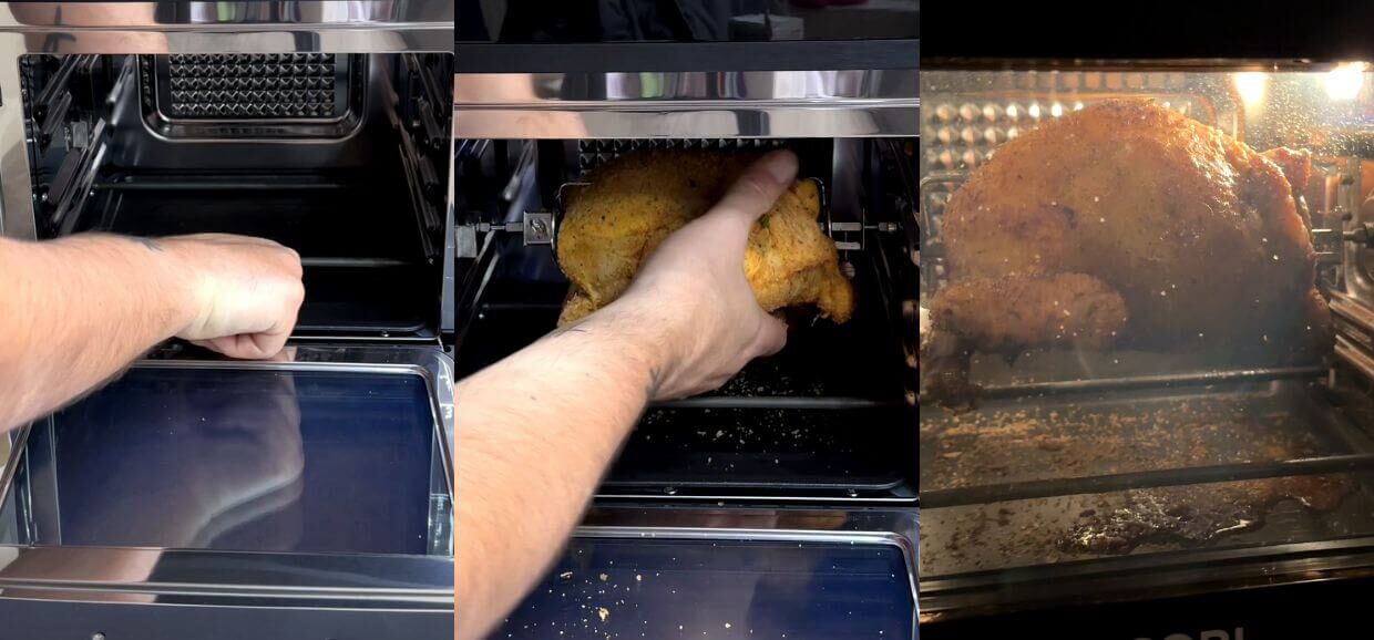 Pollo allo spiedo e patate in friggitrice ad aria