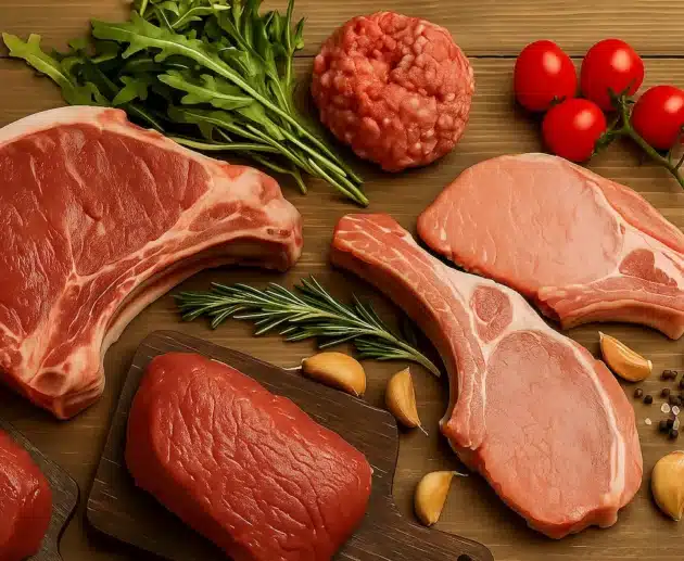 Tagliere con carne 100% italiana fresca e selezionata, simbolo di qualità e filiera controllata