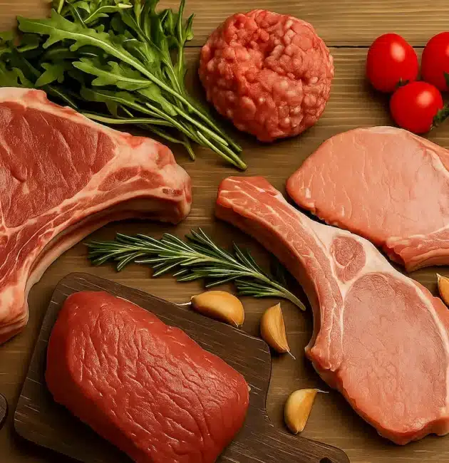 Tagliere con carne 100% italiana fresca e selezionata, simbolo di qualità e filiera controllata