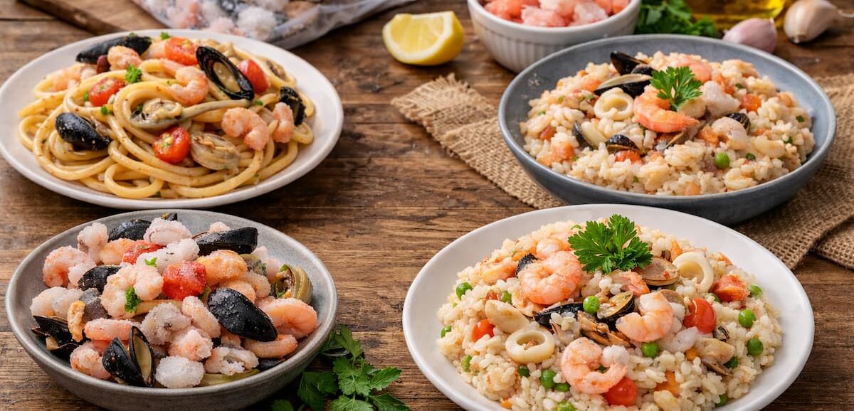 5 ricette con prodotti surgelati perfette quando il tempo è poco: risotti e primi di mare facili, gustosi e intelligenti, per mangiare bene anche nei giorni più frenetici.