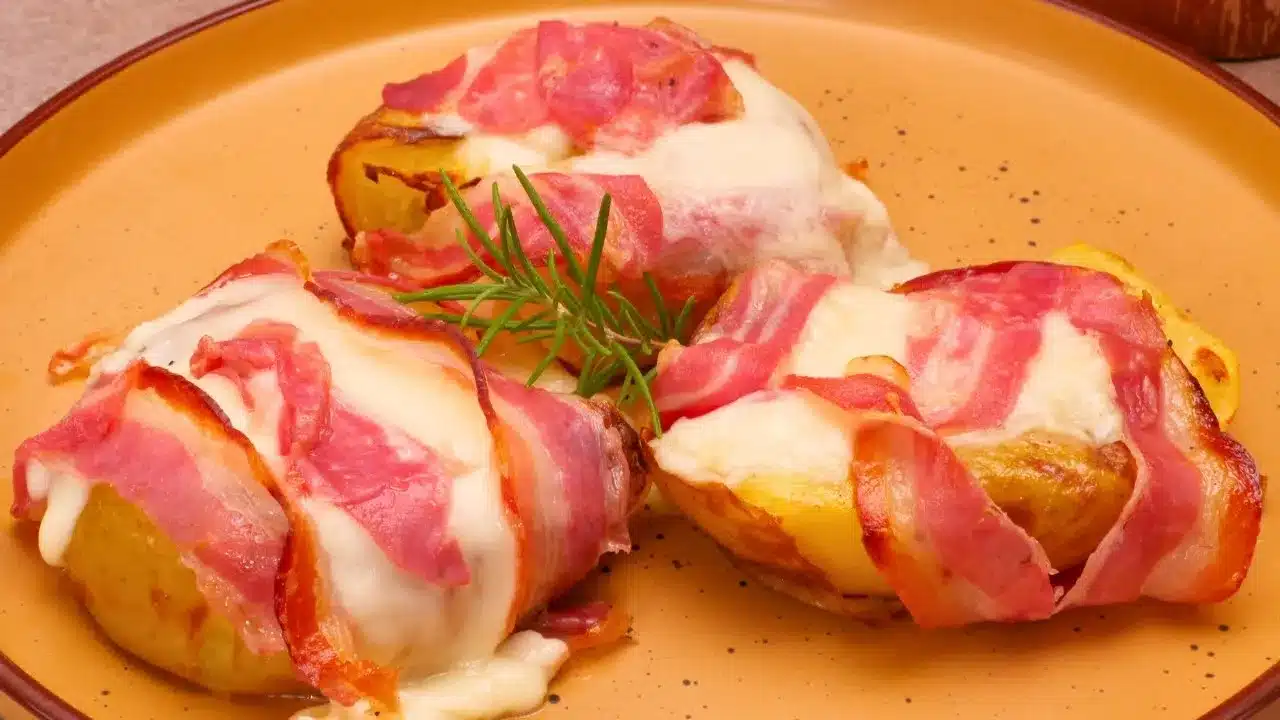 Le patate al forno filanti con pancetta sono un contorno ricco e irresistibile, capace di trasformarsi facilmente in un vero e proprio piatto unico. Dorate fuori, morbide dentro e arricchite da un cuore filante di formaggio e dalla sapidità della pancetta, rappresentano una di quelle ricette che conquistano al primo assaggio e mettono tutti d’accordo a tavola.