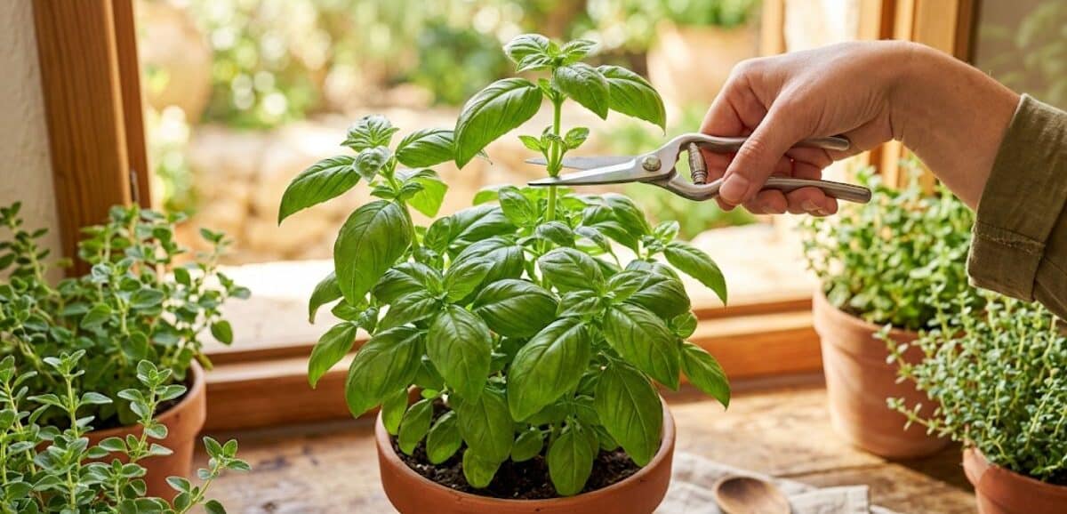 Tecnica di potatura corretta del basilico in vaso per una pianta rigogliosa