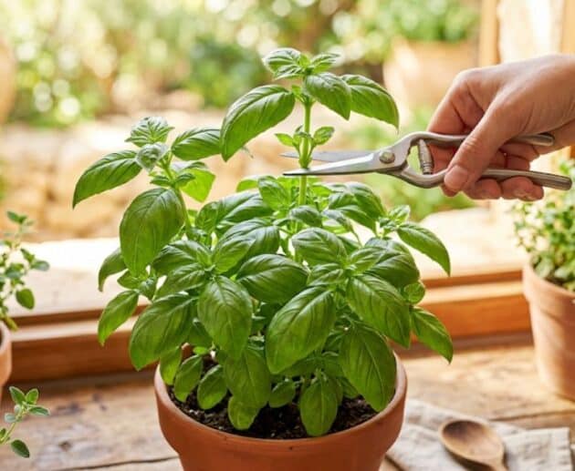 Tecnica di potatura corretta del basilico in vaso per una pianta rigogliosa