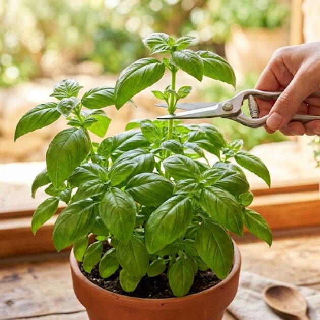 Tecnica di potatura corretta del basilico in vaso per una pianta rigogliosa